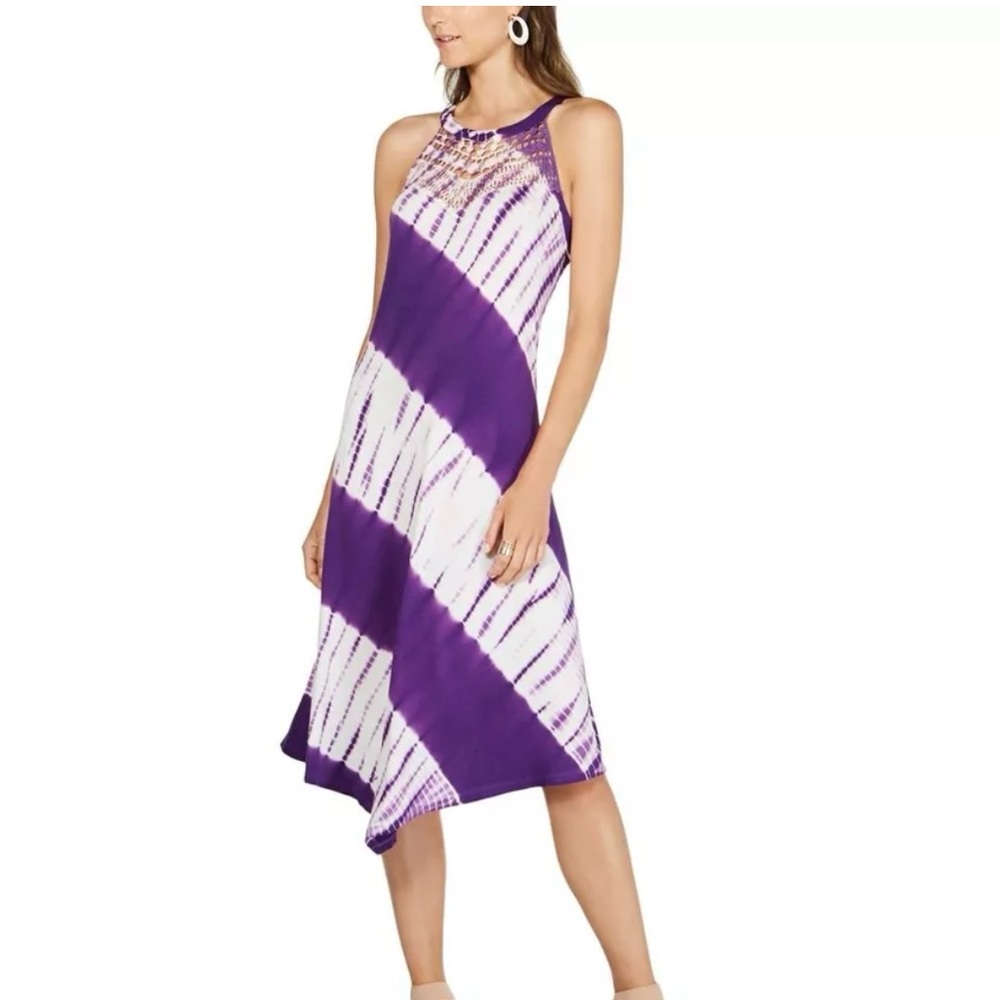 Inc International Concepts Tie Dye Purple Midi Dress Crochet Sleeveless New Sz S